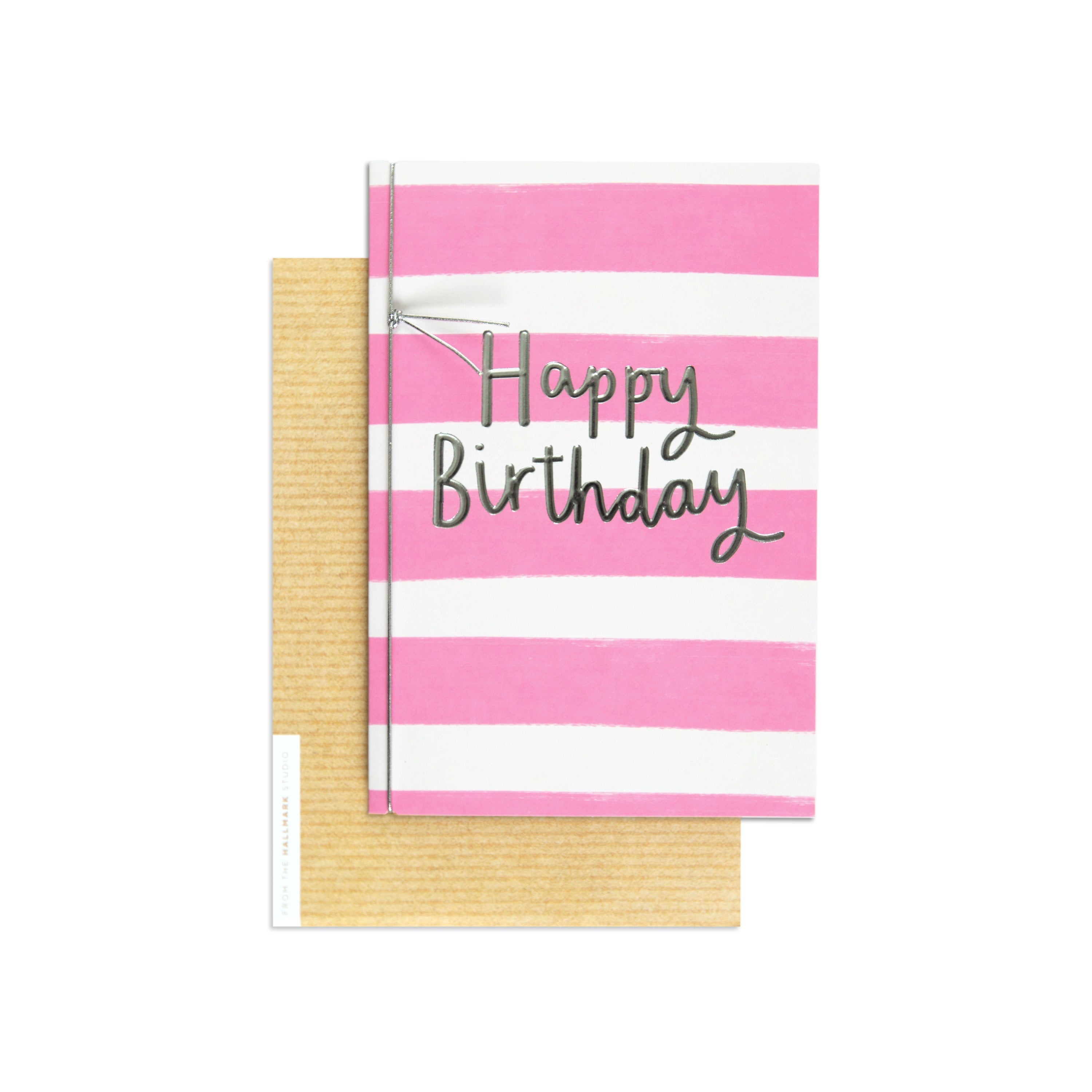 Pink Striped Blank Birthday Card