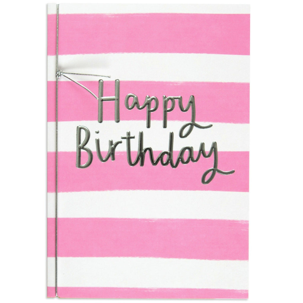 Pink Striped Blank Birthday Card