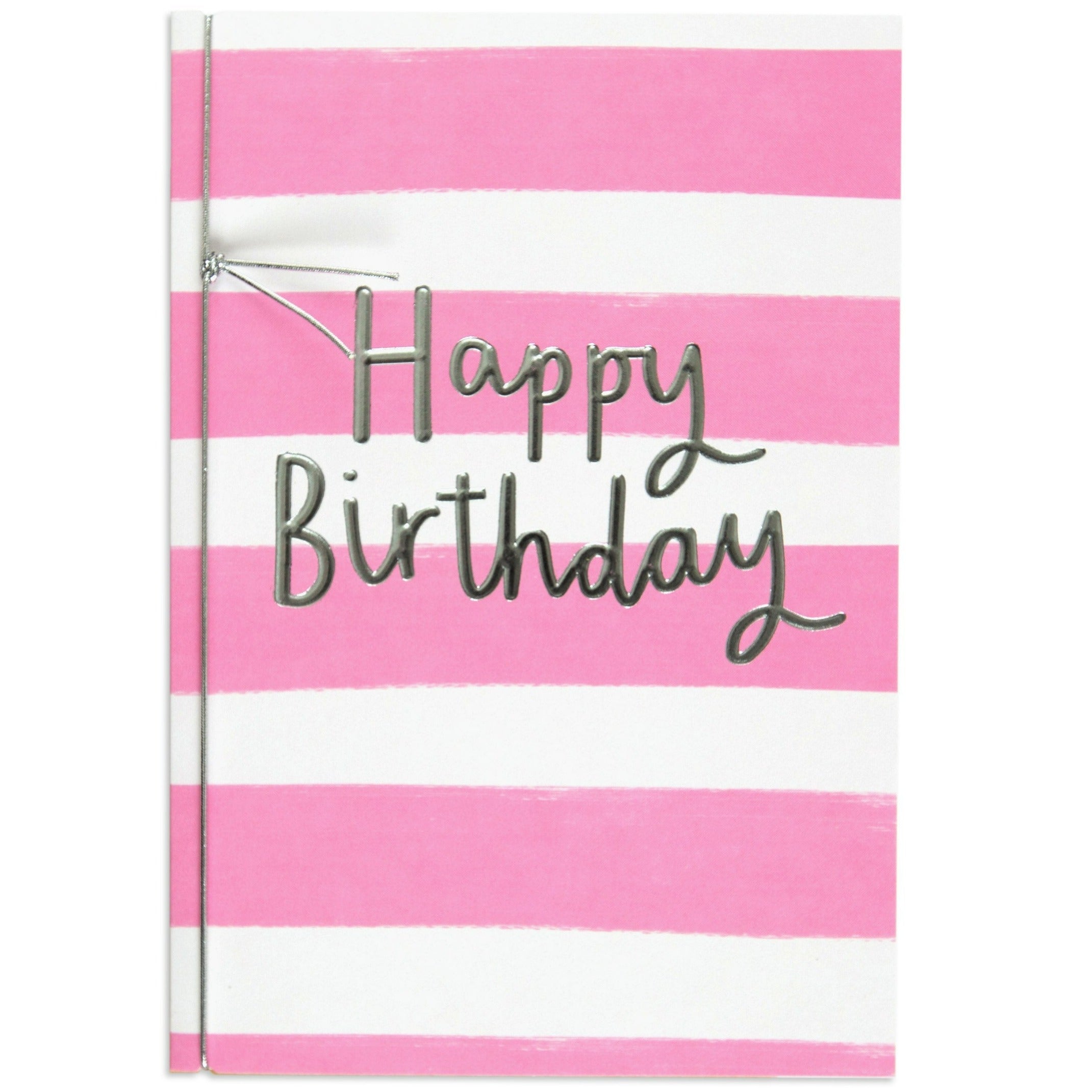 Pink Striped Blank Birthday Card