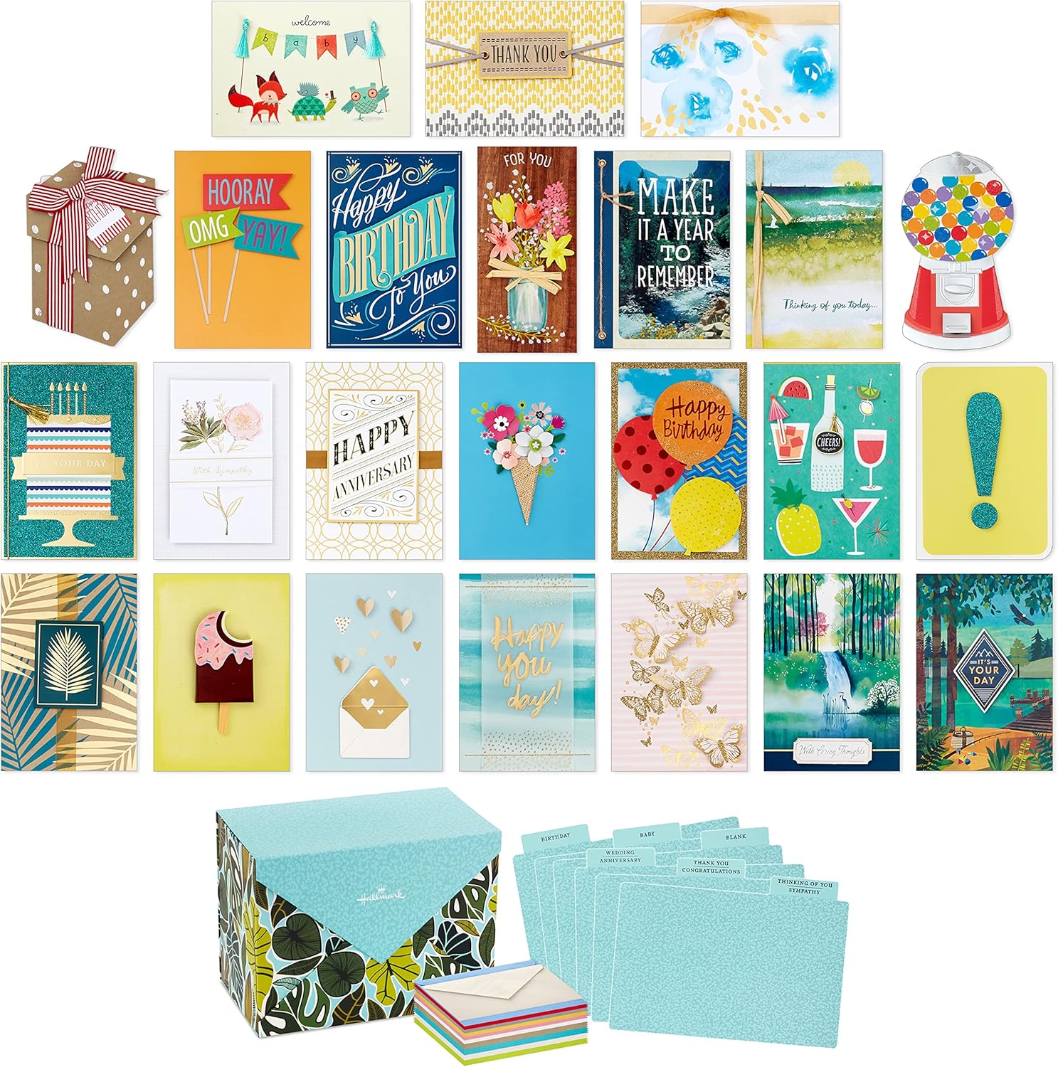Hallmark Pack of 24 Handmade Assorted Boxed Greeting Cards, Modern Greenery Birthday Cards, Baby Shower Cards, Wedding Cards, Sympathy Cards, Thinking of You Cards, Thank You Cards