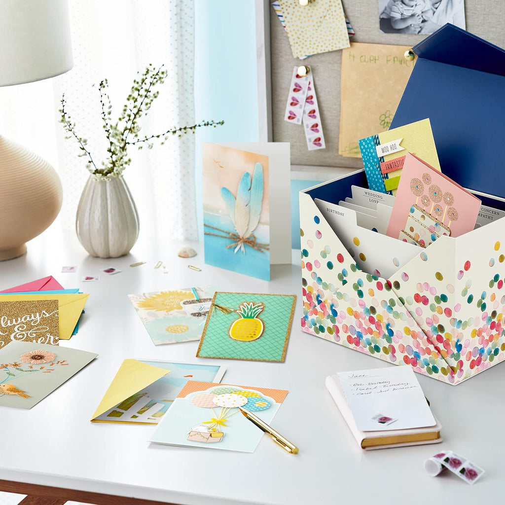 Hallmark All Occasion Handmade Boxed Set of Assorted Greeting Cards with Card Organizer (Pack of 24) Birthday, Baby, Wedding, Sympathy, Thinking of You, Thank You, Blank, Polka Dot Box