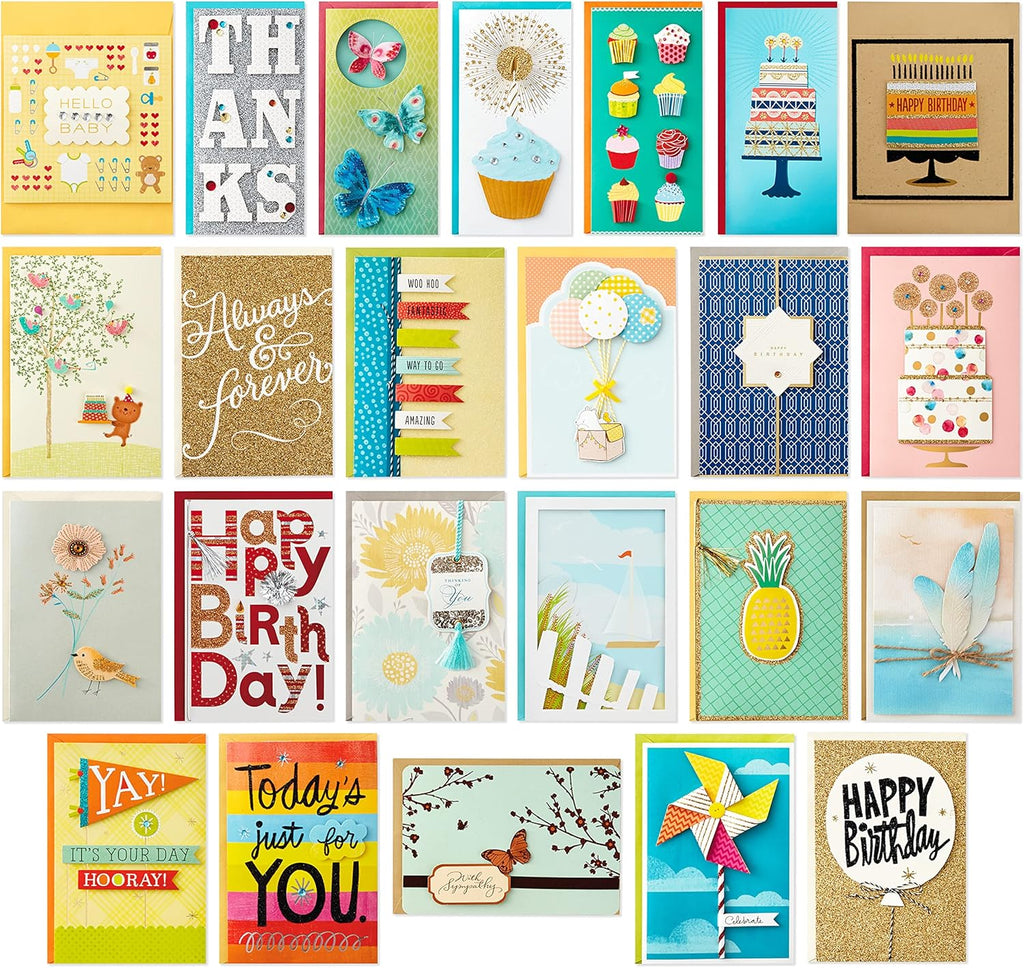 Hallmark All Occasion Handmade Boxed Set of Assorted Greeting Cards with Card Organizer (Pack of 24) Birthday, Baby, Wedding, Sympathy, Thinking of You, Thank You, Blank, Polka Dot Box