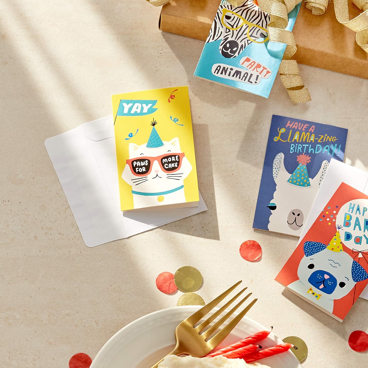 Hallmark Pack of 12 Assorted Mini Birthday Cards, 2.25" x 3.5" Cards with Envelopes (Llamas, Zebras, Dogs, Cats)